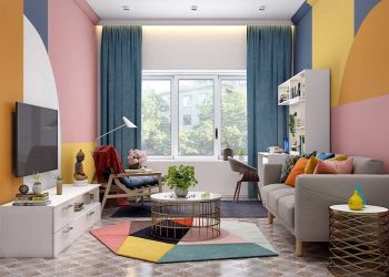 Colour-blocking-living-room-wall-paint-Interior Painting-SG Colour-blocking-living-room-wall-paint-Interior Painting-SG